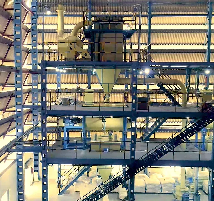 Inside the manufacturing plant: steel structure with processing equipment